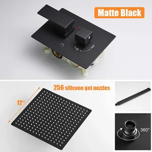 Matte Black Concealed Shower System with Square Rain Head and Hand Shower – photo 3