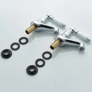 Chrome Lever-Handle Basin Pillar Taps (Pair) – photo 2