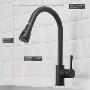 Matte Black Pull-Down Kitchen Faucet with Spray and Stream Modes – photo 2