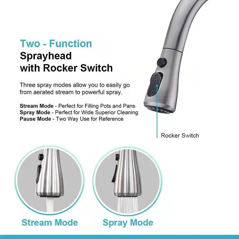 Brushed Pull-Down Kitchen Sink Faucet with 40 cm Extending Hose – photo 2