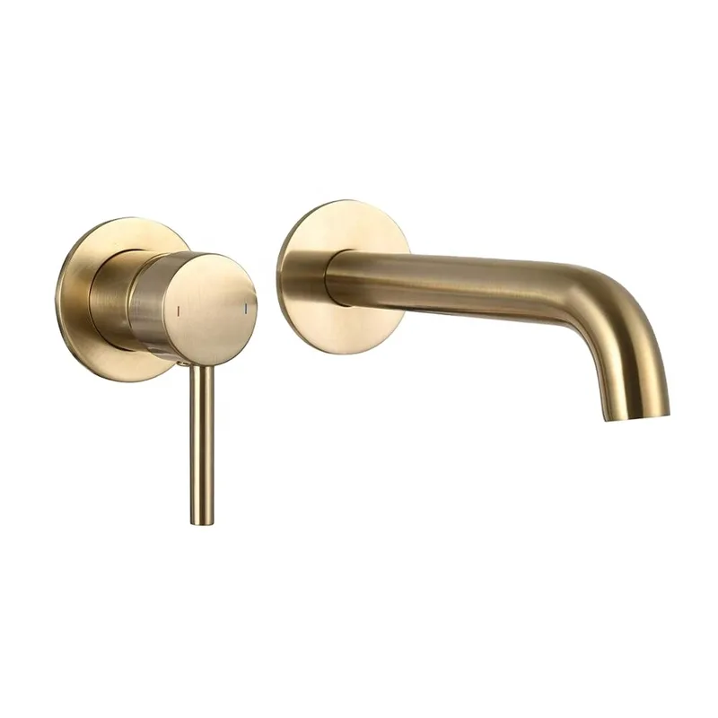Brushed Gold Wall-Mounted Basin Spout and Lever Mixer – photo 3