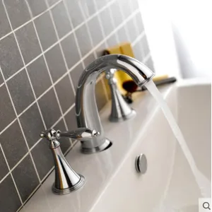 Chrome Three-Hole Widespread Basin Mixer with Cross Handles – photo 2