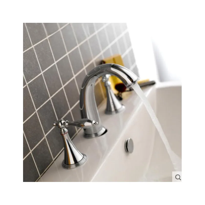 Chrome Three-Hole Widespread Basin Mixer with Cross Handles – photo 2