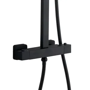 Matte Black Square Exposed Bar Shower with Rain Head and Hand Shower – photo 3