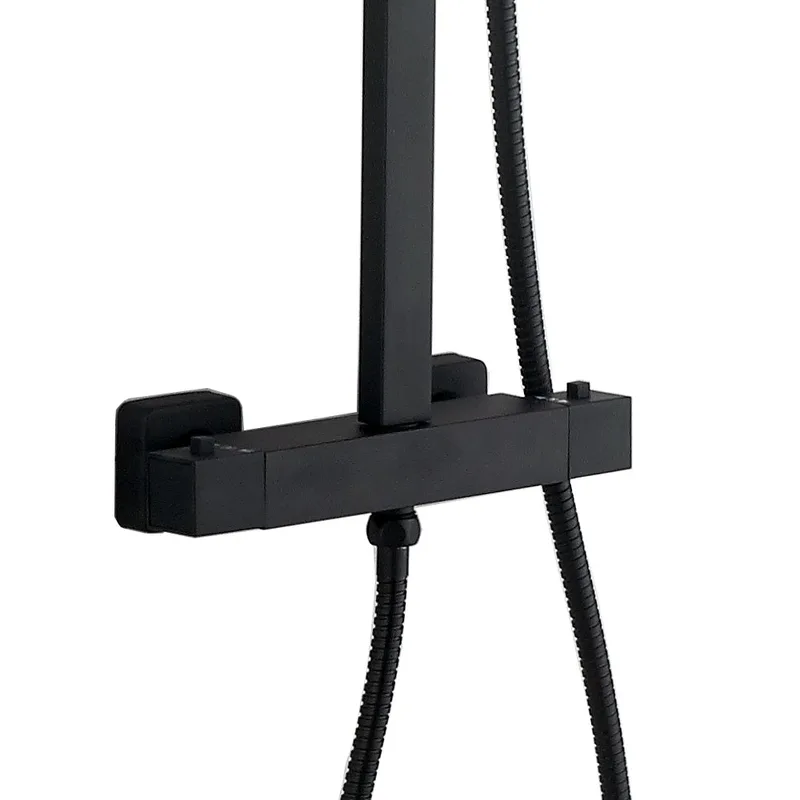 Matte Black Square Exposed Bar Shower with Rain Head and Hand Shower – photo 3