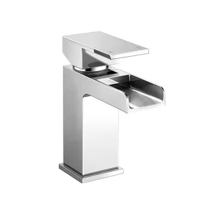 Chrome Square Waterfall Basin Mixer – Open Channel Spout