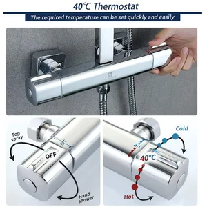 Chrome Adjustable-Height Shower Column with Square Rain Head and Mixer – photo 2