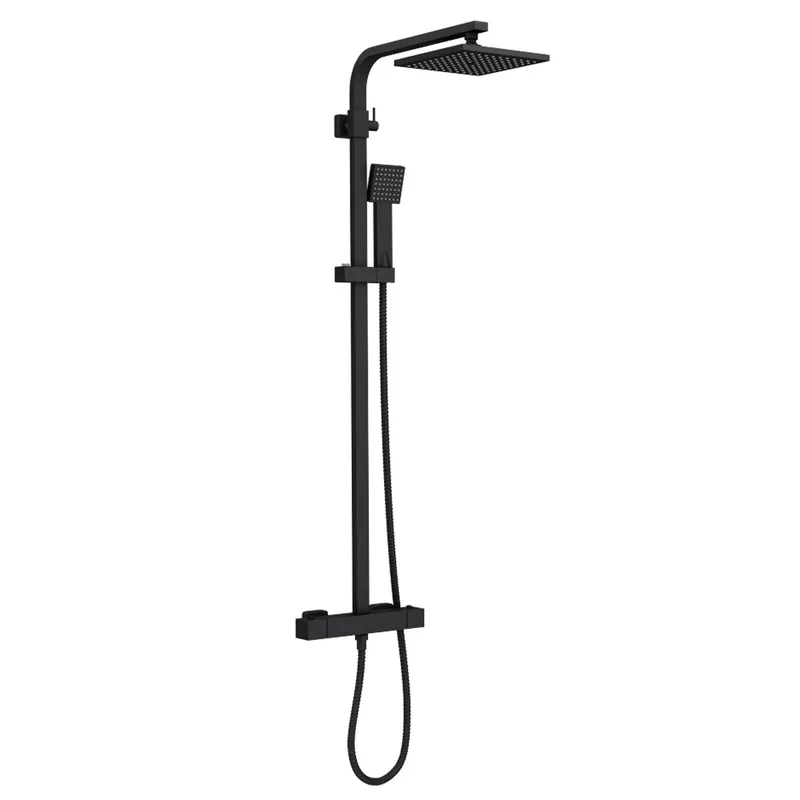 Matte Black Exposed Bar Shower Column with Square Rain Head and Hand Shower – photo 4