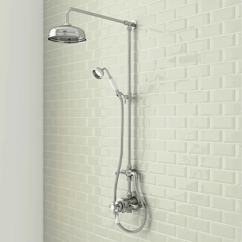 Traditional Chrome Rigid Riser Shower with Round Head and Handset – Exposed Valve – photo 4