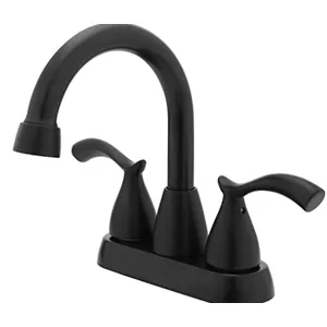 Matte Black Two-Handle Centerset Basin Faucet with Gooseneck Spout
