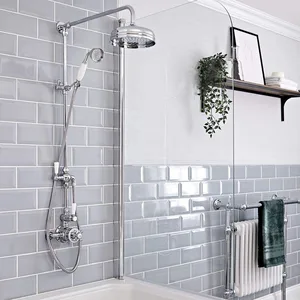 Traditional Chrome Rigid Riser Bath Shower with Rain Head and Handset