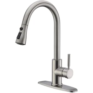Brushed Pull-Down Kitchen Faucet with Escutcheon, 1- or 3-Hole Installation – photo 2