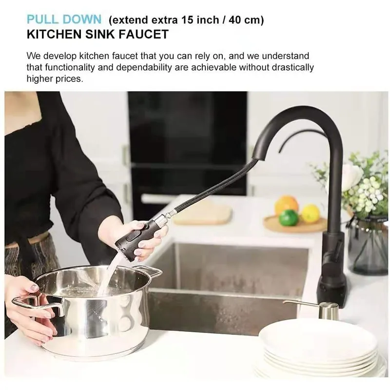 Matte Black Pull-Down Kitchen Faucet with Deck Plate – photo 2