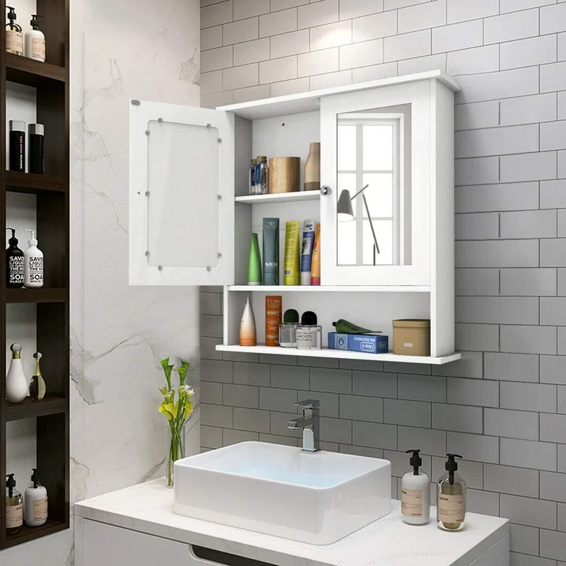 Grey Wall-Mounted Bathroom Mirror Cabinet with Shelf – photo 4