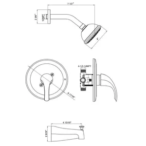 Brushed Tub and Shower Set with Round Head, Mixer Trim and Tub Spout – photo 3