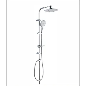 Chrome Shower Column with Oval Rain Head, Hand Shower and Soap Dish