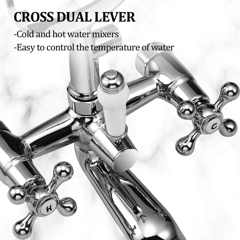 Traditional Bath Shower Mixer with Cross Handles and Hand Shower – photo 3