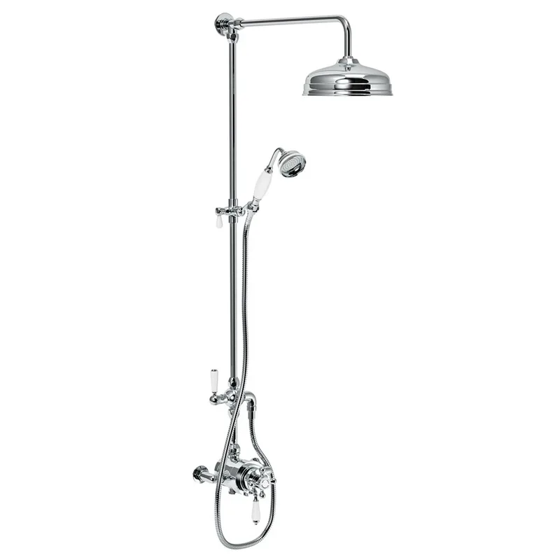 Traditional Chrome Rigid Riser Shower with Round Head and Handset – Exposed Valve – photo 3