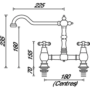 Traditional Chrome Bridge Kitchen Mixer with Cross Handles – photo 2