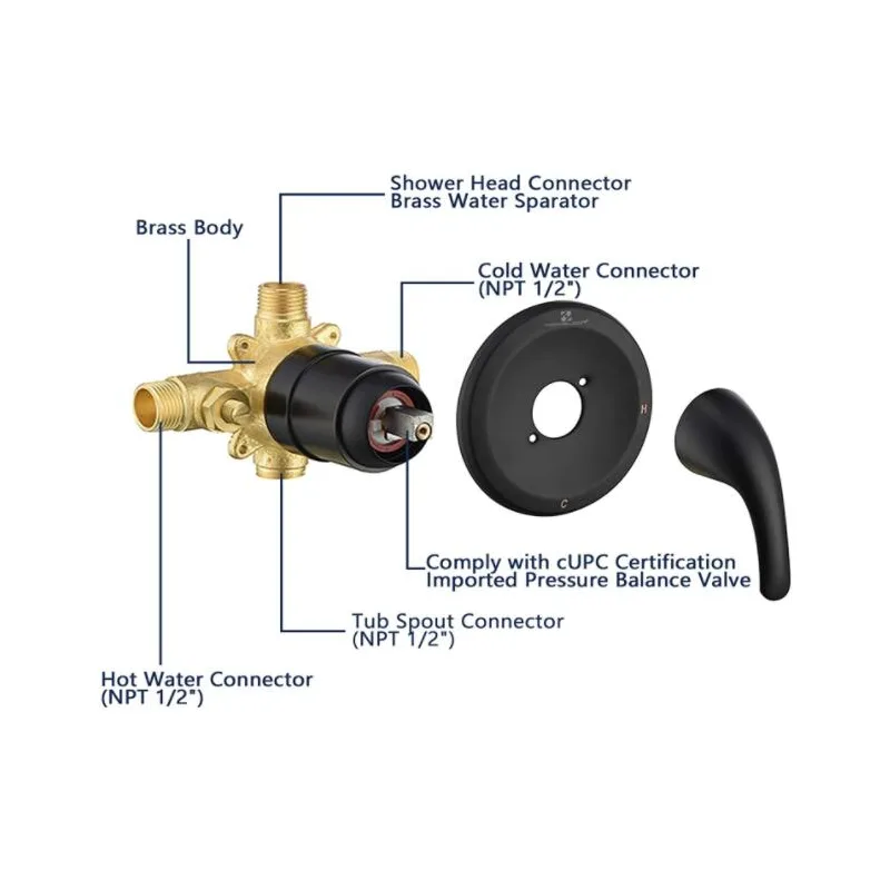 Matte Black Tub and Shower Trim Kit with Round Head and Tub Spout – photo 2