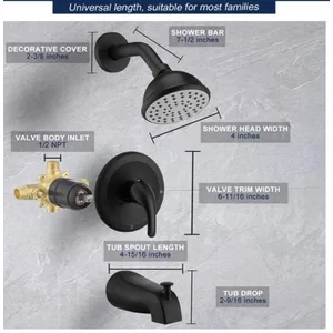 Matte Black Tub and Shower Trim Kit with Round Head and Tub Spout