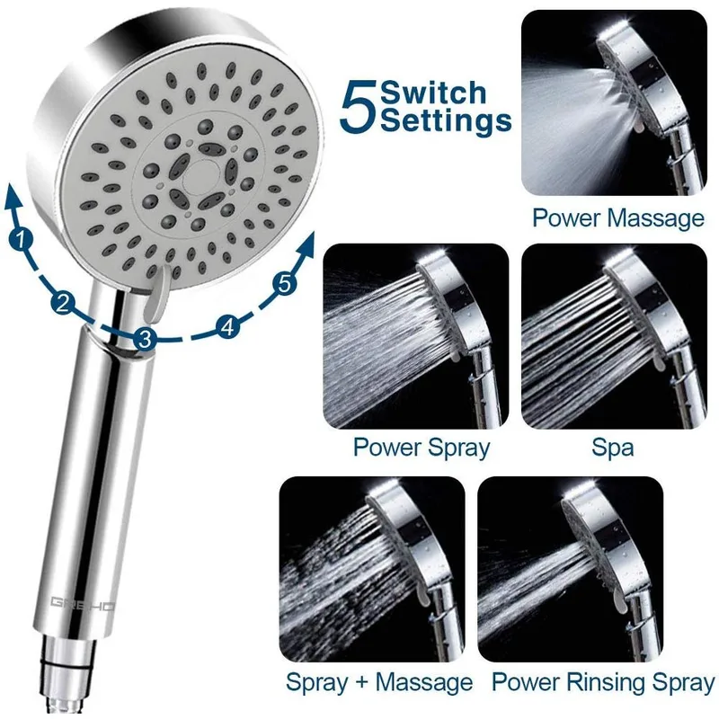 5-Setting Handheld Shower Head Set with Hose and Bracket – photo 3