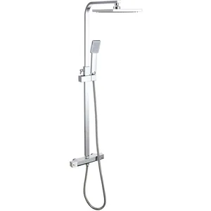 Chrome Square Exposed Bar Shower Column with Rain Head and Hand Shower – photo 6