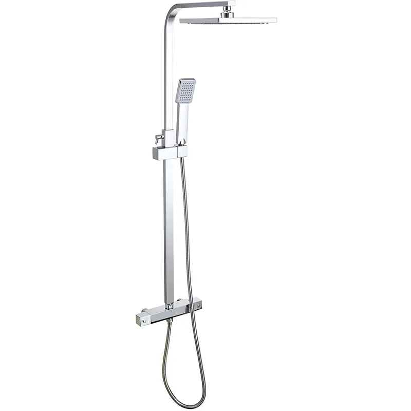 Chrome Square Exposed Bar Shower Column with Rain Head and Hand Shower – photo 6