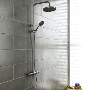 Chrome Exposed Bar Shower Column with Round Rain Head and Hand Shower