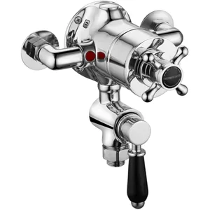 Traditional Chrome Exposed Shower Valve with Cross Handle and Black Lever