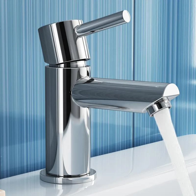 Chrome Cylindrical Basin Mixer with Side Lever – photo 3