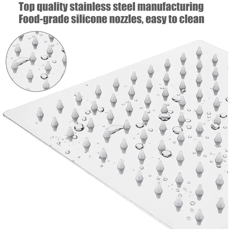 Square Rainfall Shower Head with Silicone Nozzles