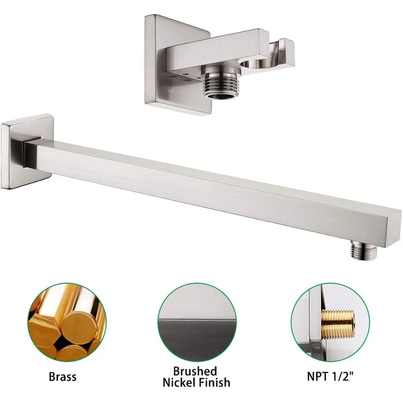 Brushed Concealed Shower System with Square Rain Head, Hand Shower and Bath Spout – photo 2