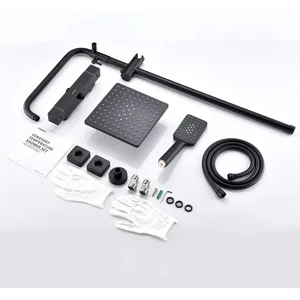 Matte Black Exposed Bar Shower Column with Square Rain Head and Hand Shower – photo 2