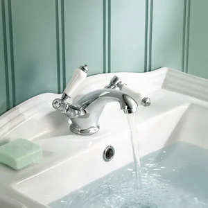 Traditional Chrome Mono Basin Mixer with White Lever Handles – photo 4