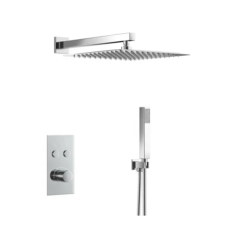 Chrome Concealed Shower with Square Rain Head, Hand Shower and Twin Valve – photo 4