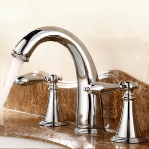 Chrome Three-Hole Widespread Basin Mixer with Cross Handles