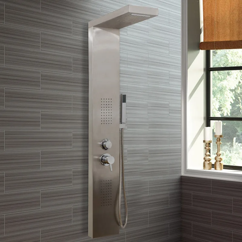 Brushed Shower Panel with Rain Head, Body Jets and Hand Shower – photo 4
