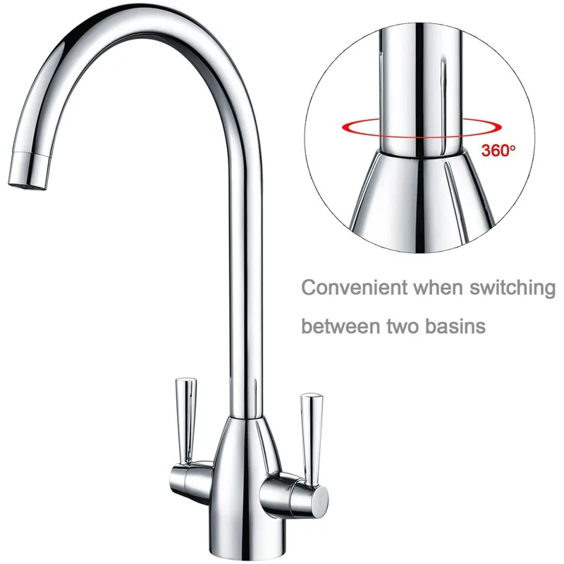 Chrome Two-Lever Swan-Neck Kitchen Mixer Tap – photo 4