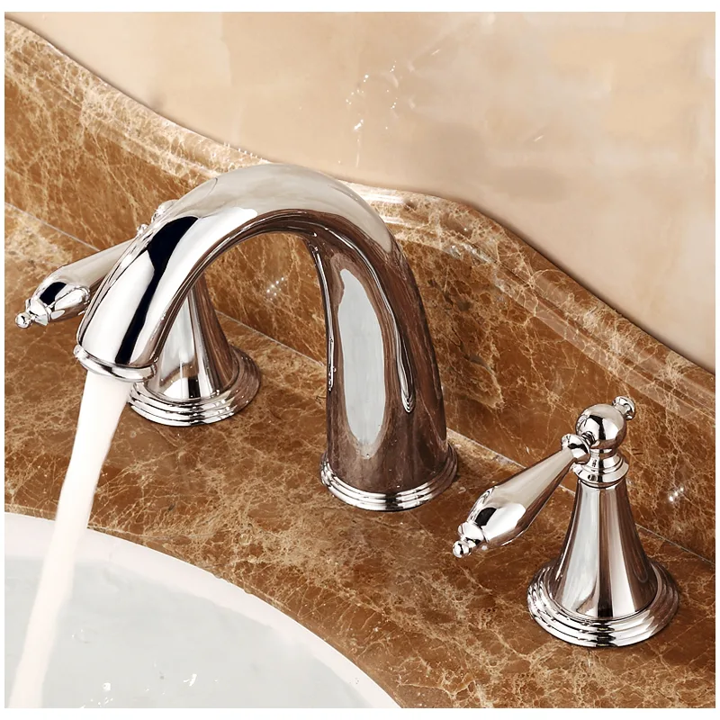 Chrome Three-Hole Widespread Basin Mixer with Cross Handles – photo 3