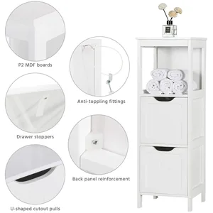 White Freestanding Bathroom Floor Cabinet with Two Drawers – photo 3