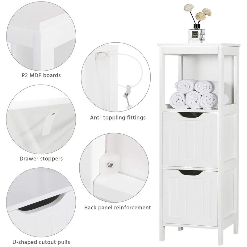 White Freestanding Bathroom Floor Cabinet with Two Drawers – photo 3