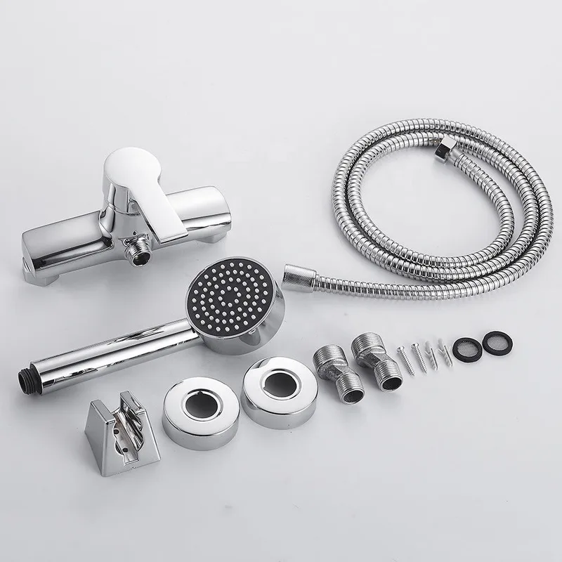 Chrome Wall-Mounted Shower Mixer with Hand Shower – photo 2