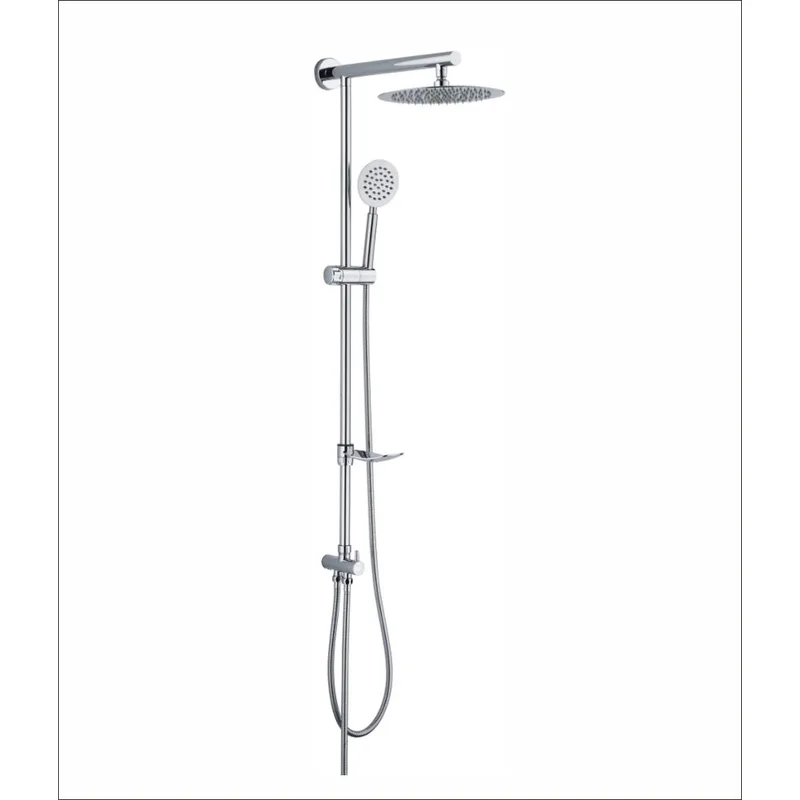 Chrome Shower Column with Round Rain Head and Soap Dish