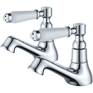 Chrome Lever-Handle Basin Pillar Taps (Pair) – photo 3