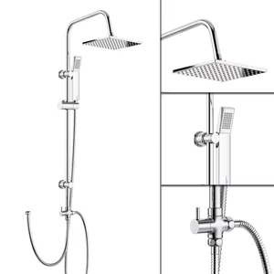 Exposed Shower Column with Square Rain Head and Hand Shower