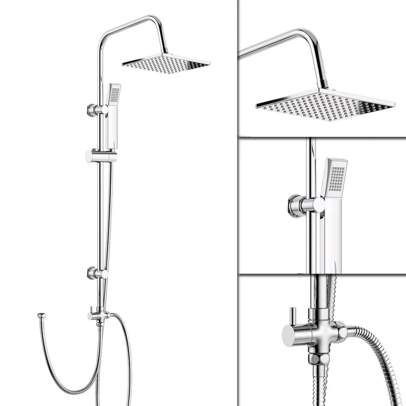 Exposed Shower Column with Square Rain Head and Hand Shower