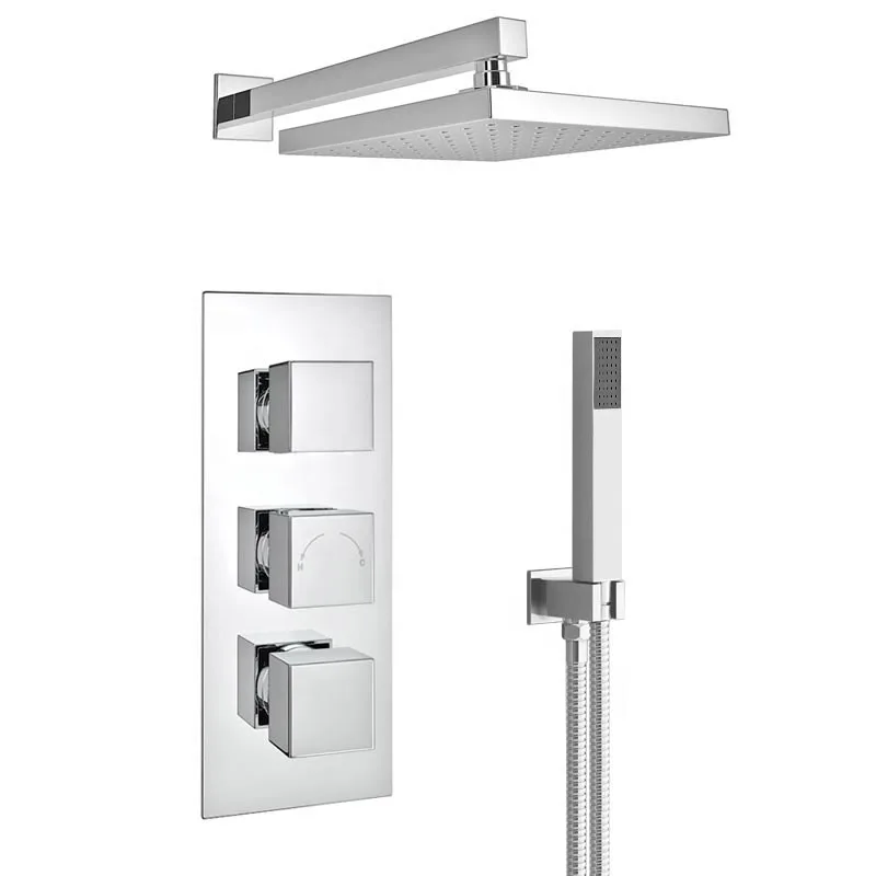 Chrome Concealed Shower with Square Rain Head, Hand Shower and Twin Valve – photo 5