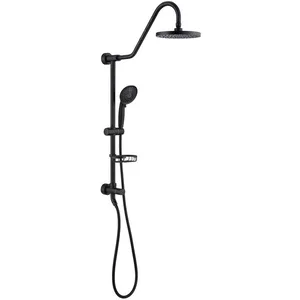 Matte Black Shower Column with Round Rain Head and Hand Shower