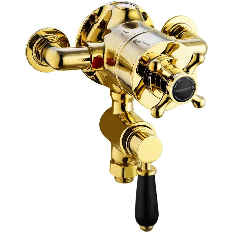 Traditional Gold Exposed Shower Valve with Black Lever and Cross Handle – photo 3